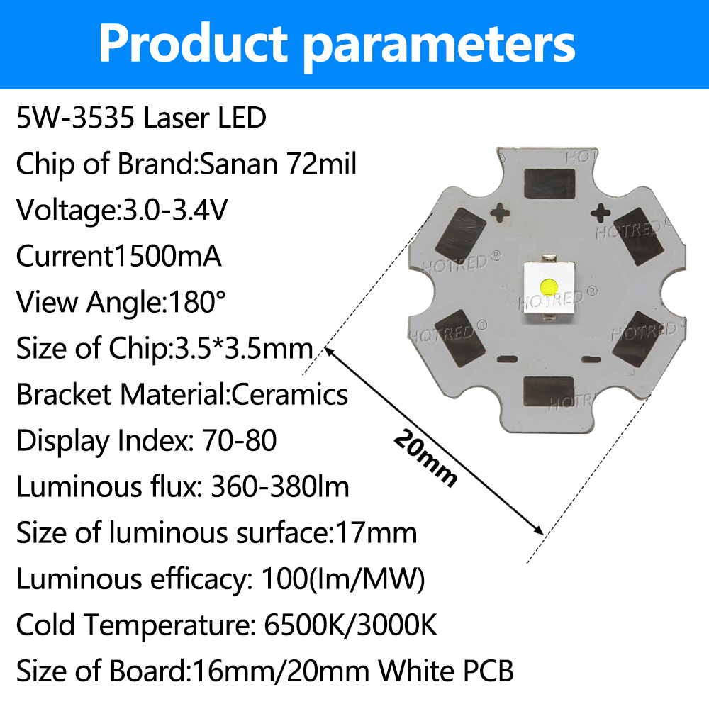 LED 5W 3535 cuenta láser blanc - Industrial Laser Diode reseña y precio